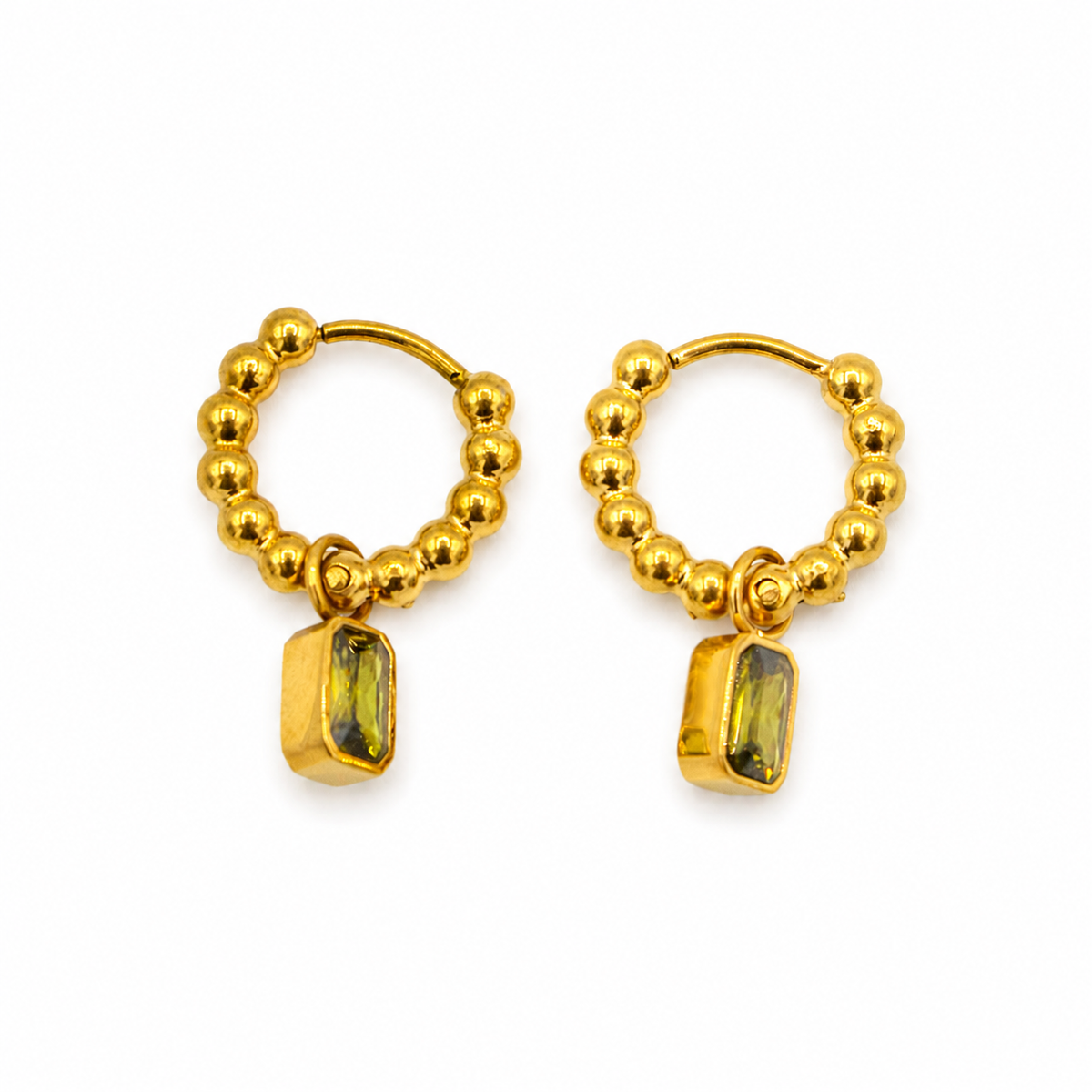 Green CZ Stone Dangle Huggies