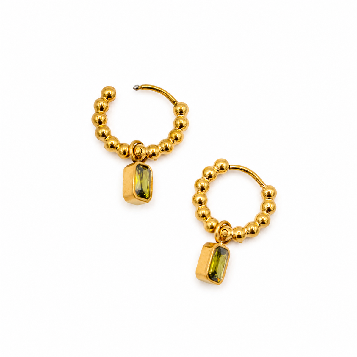 Green CZ Stone Dangle Huggies