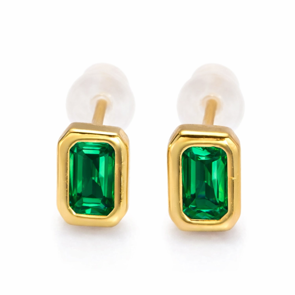 Emerald CZ Baguette Studs