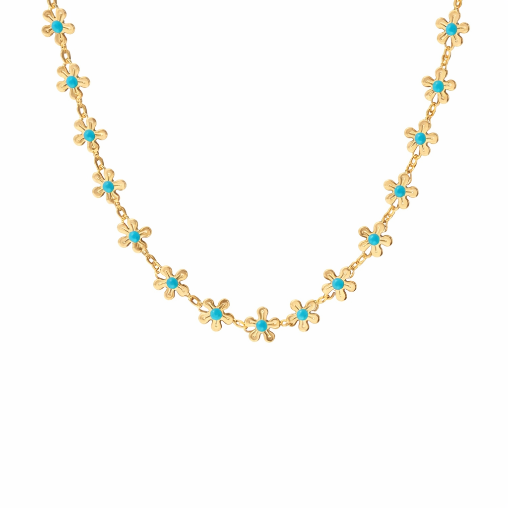 Turquoise and Gold Flower Necklace