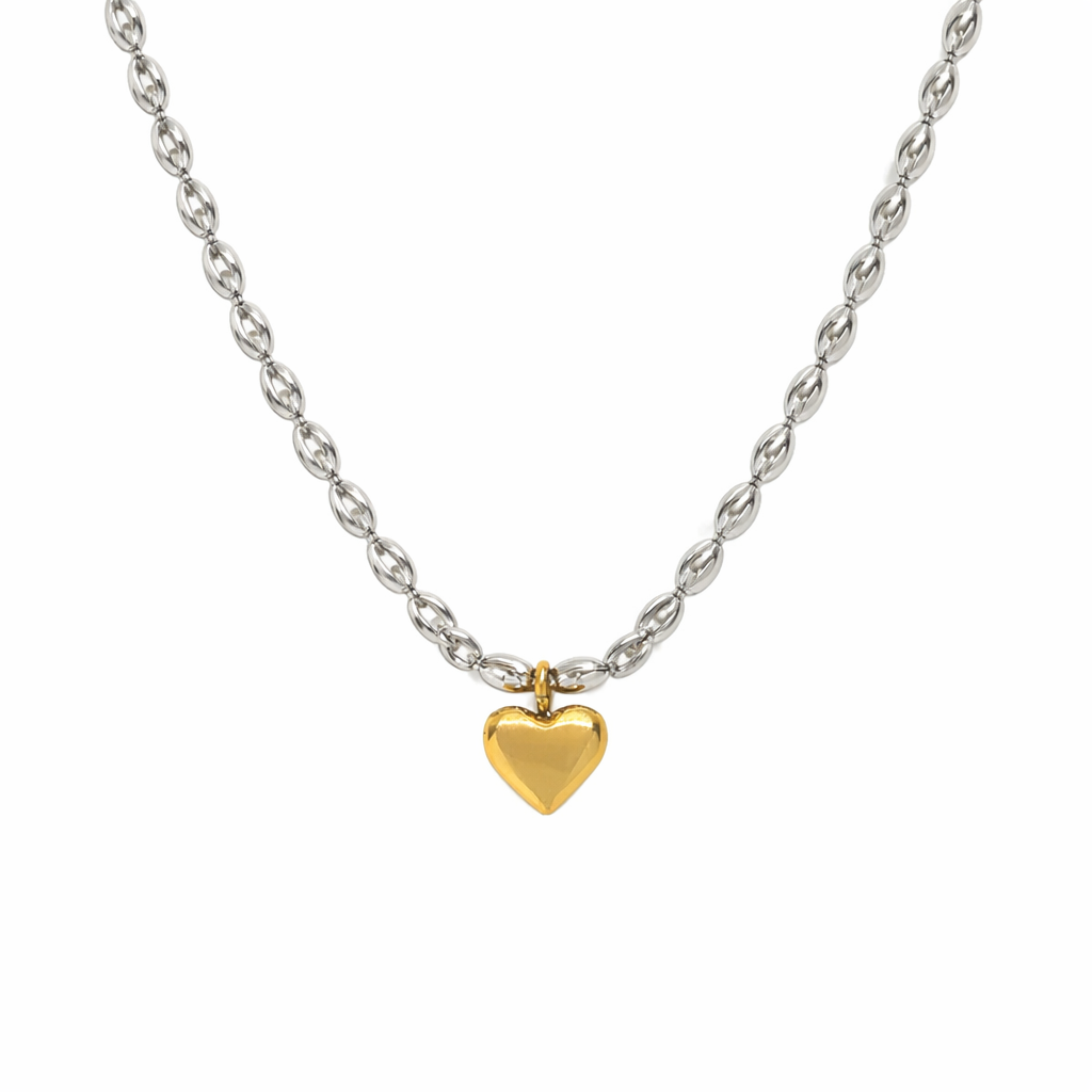 Mixed Metal Gold Heart Necklace