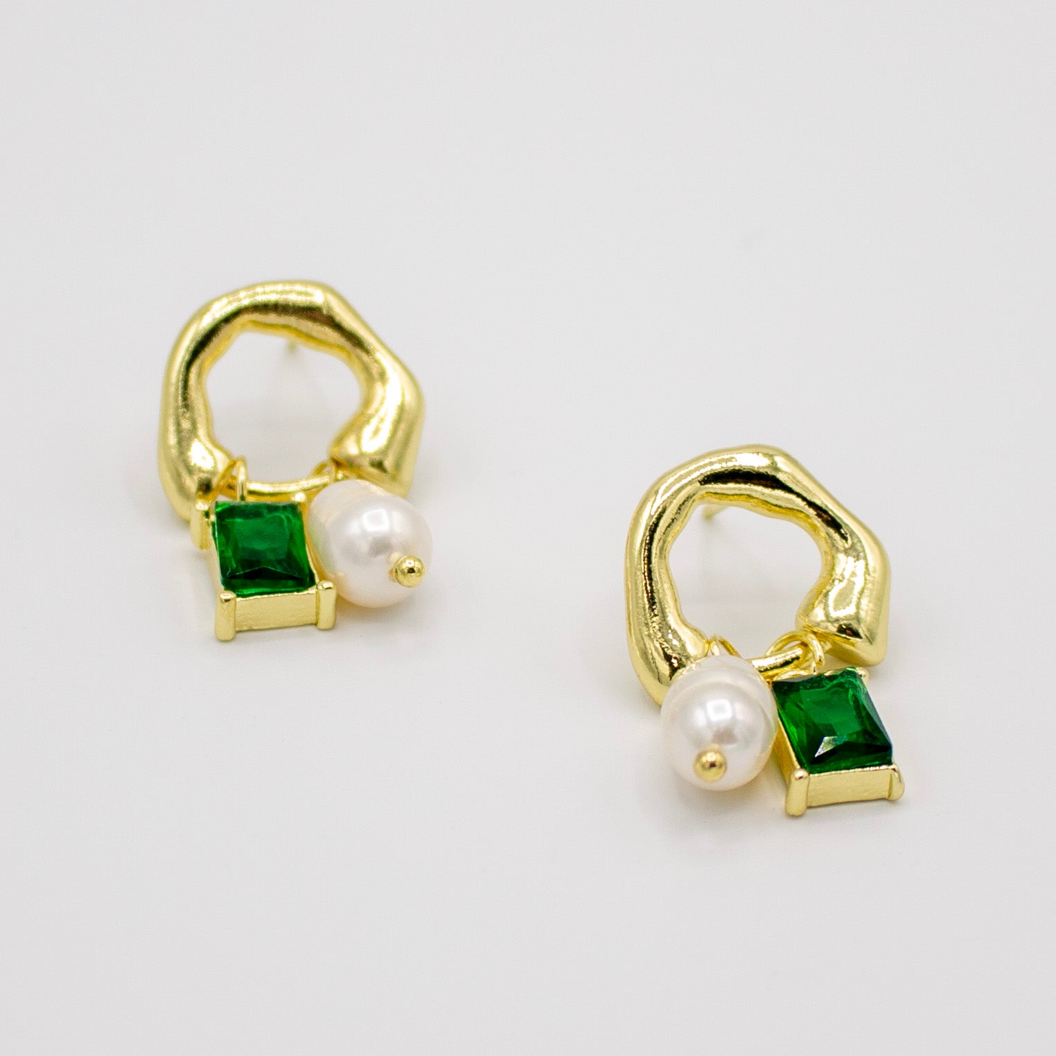 Golden Pearl & Green Jewel Earrings