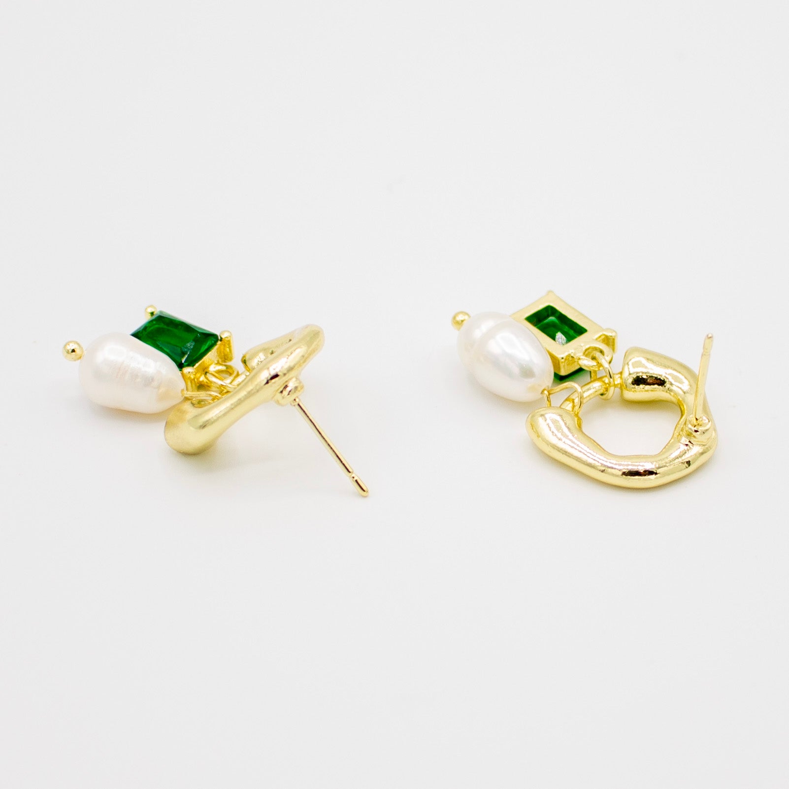 Golden Pearl & Green Jewel Earrings