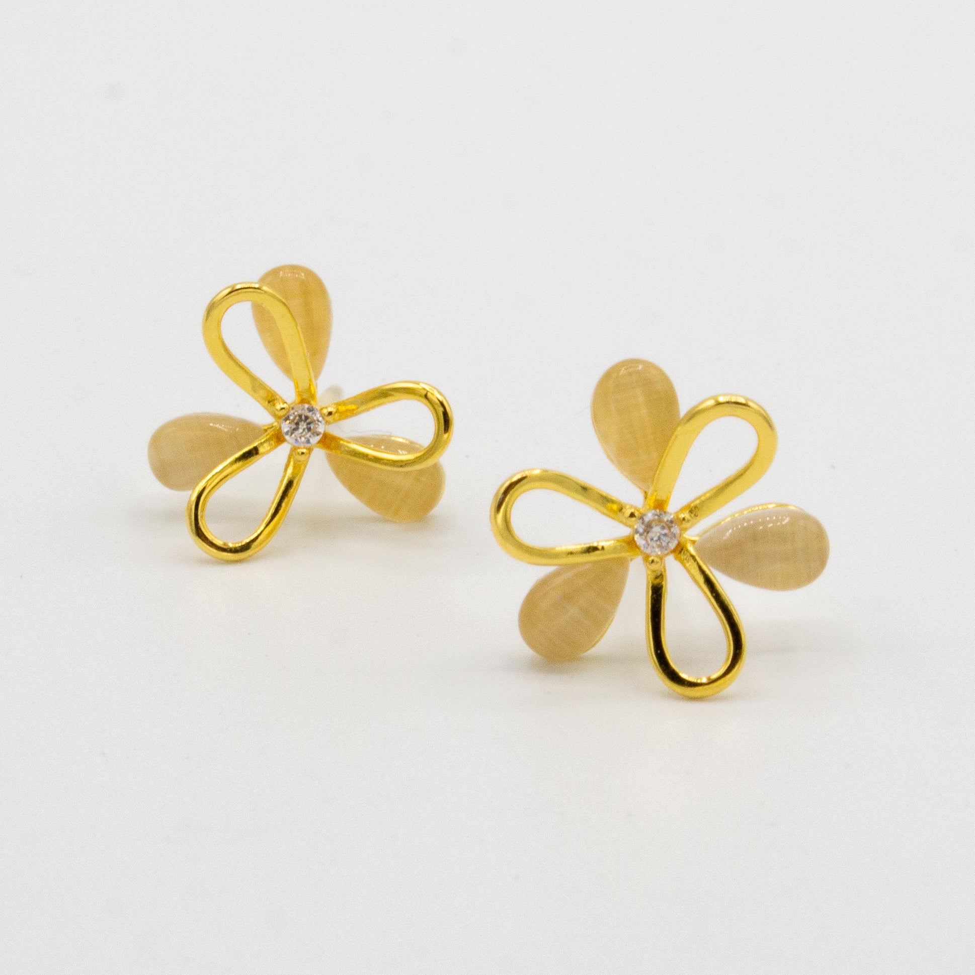 Golden and Pearl Flower Petal Earrings