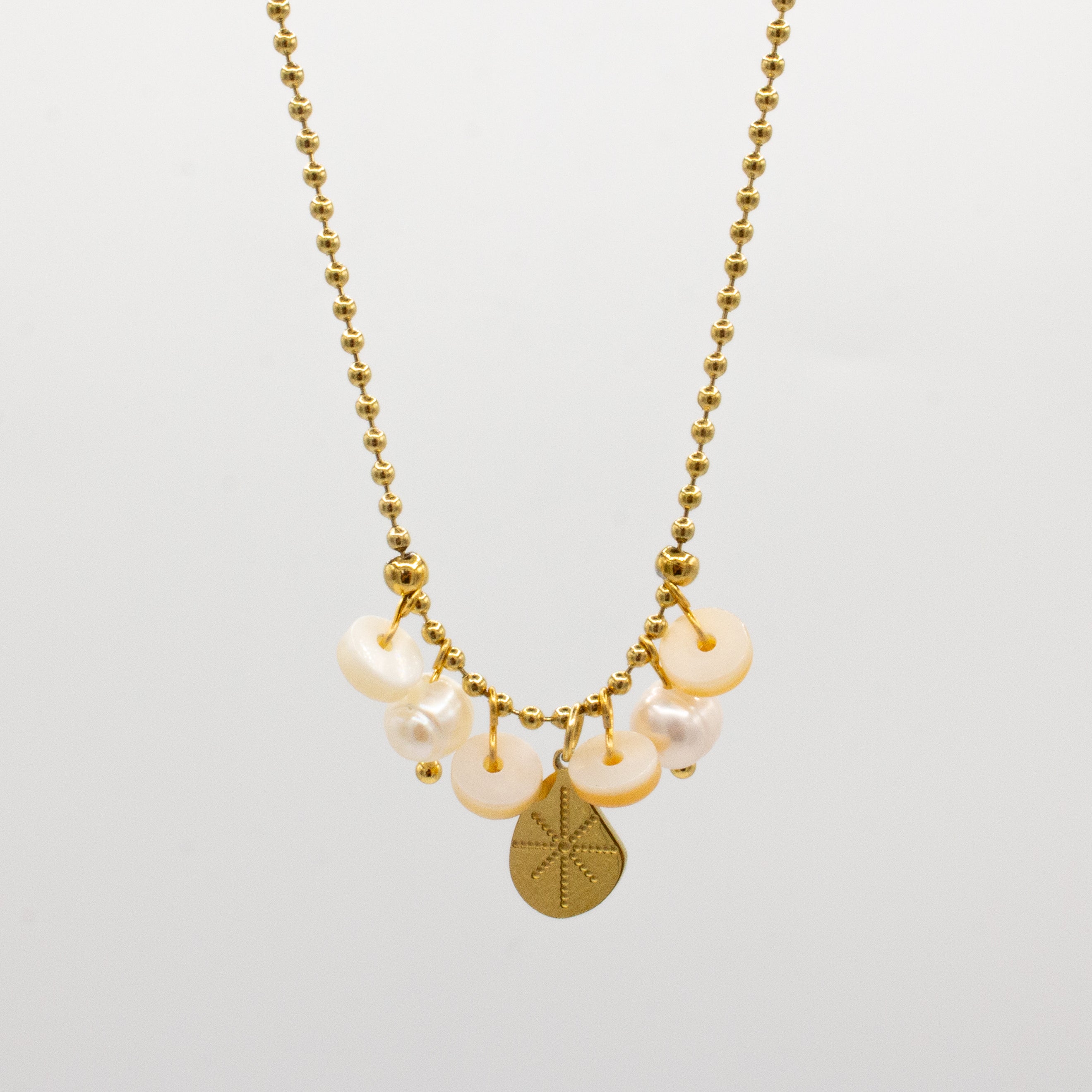 Golden and Pearl Bead Necklace