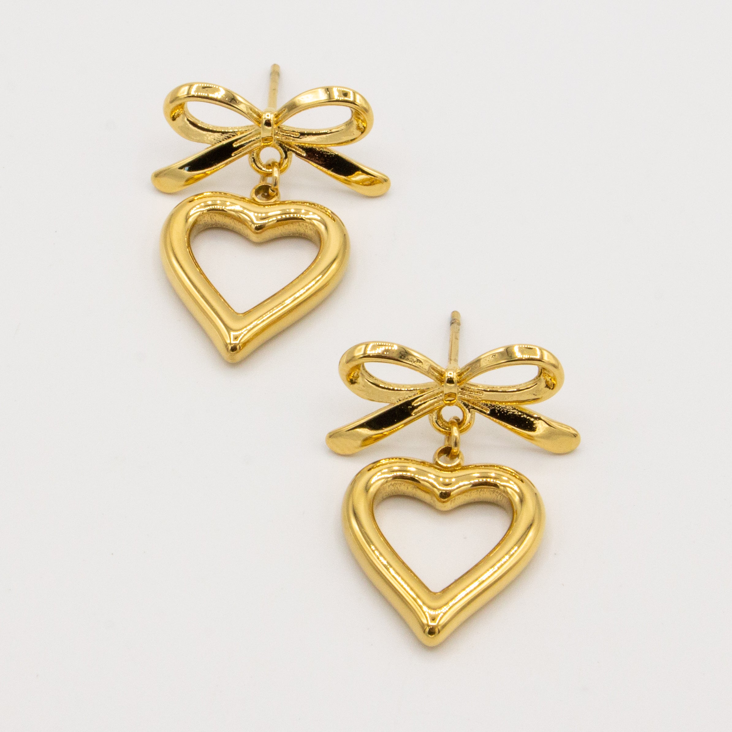 Golden Heart & Bow Earrings