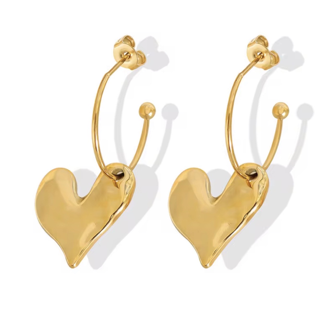 Gold Dangle Heart Earrings