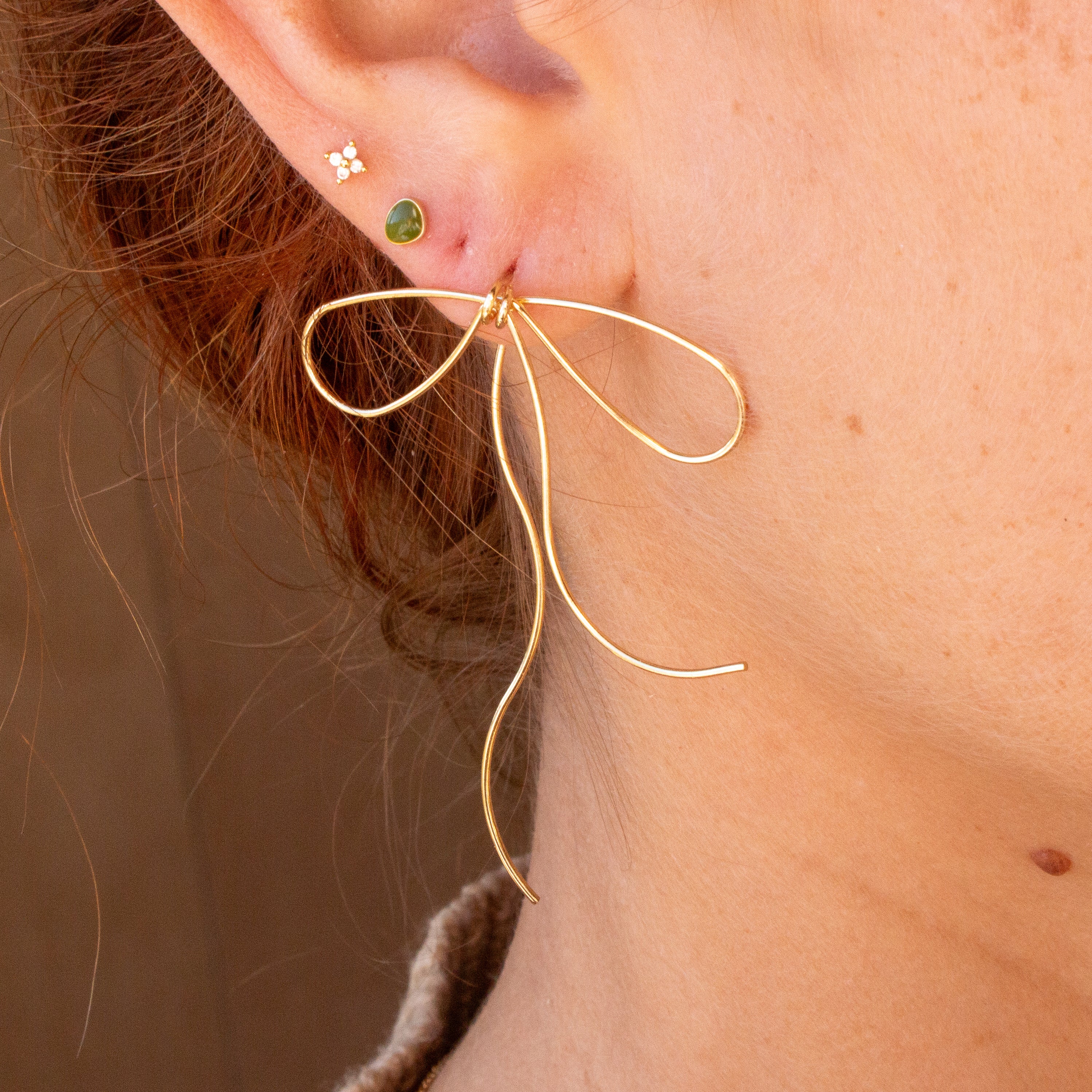 Dainty Gold Bow Dangle Earrings