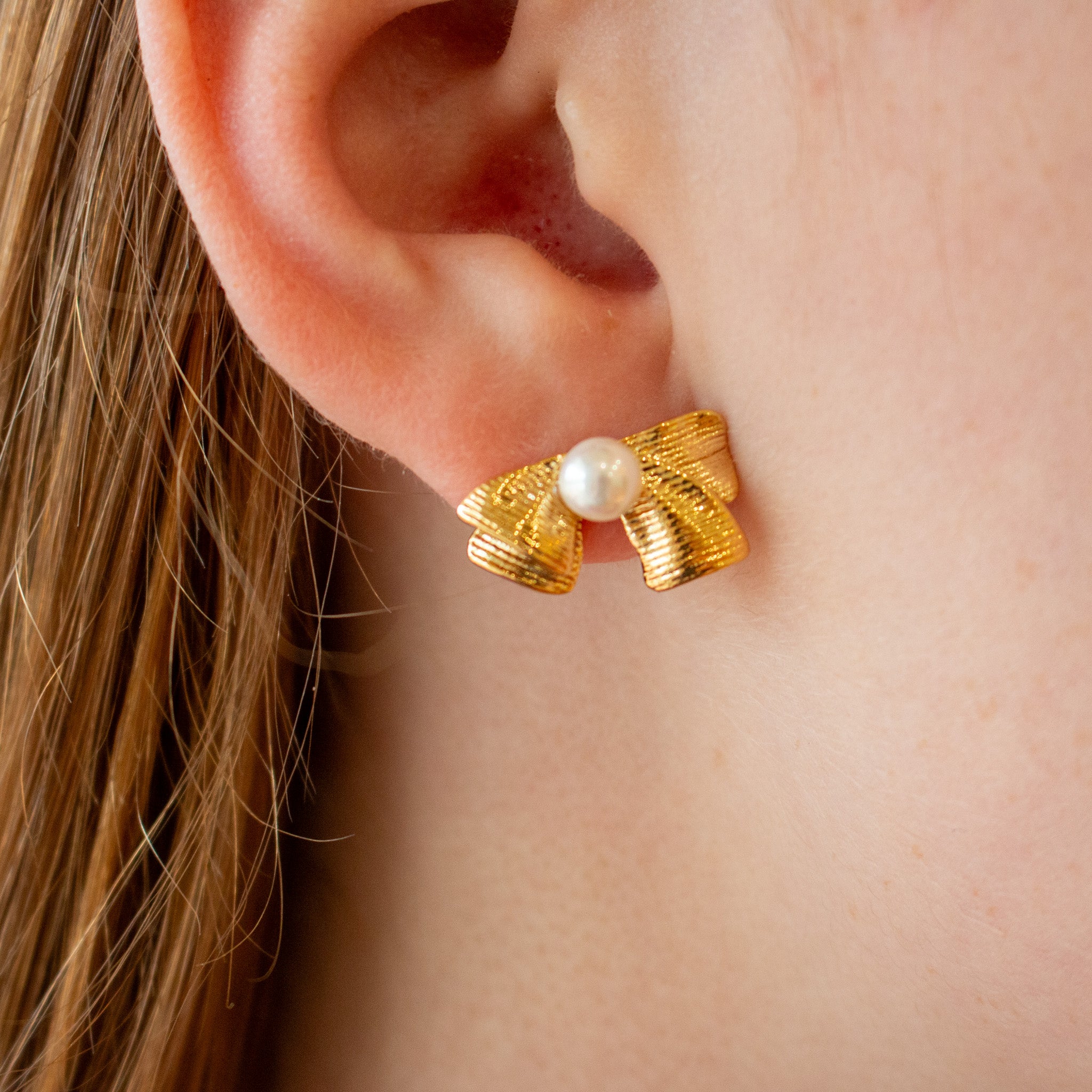 Pearl Ribbon Bow Earrings