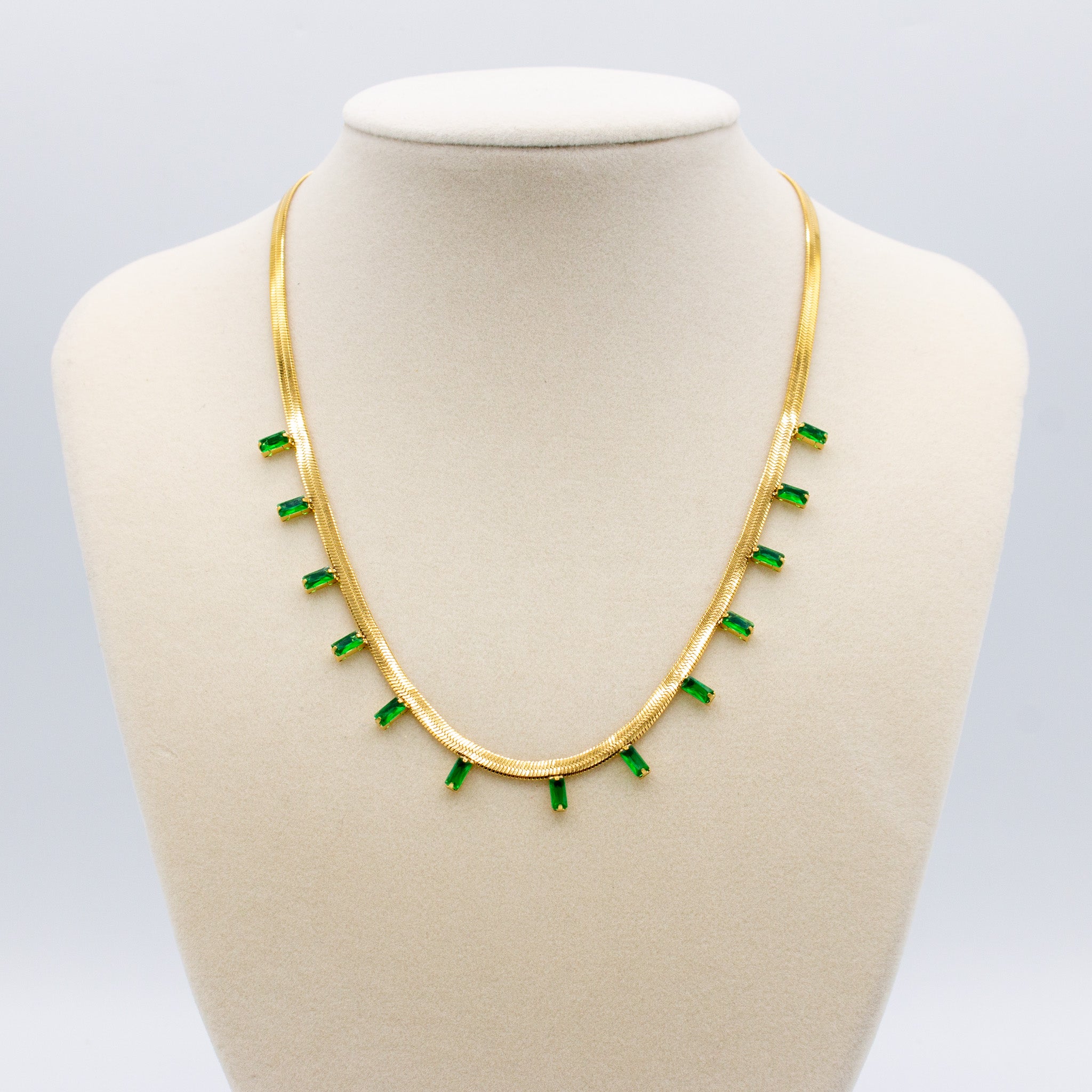 Emerald Stone Herringbone Necklace