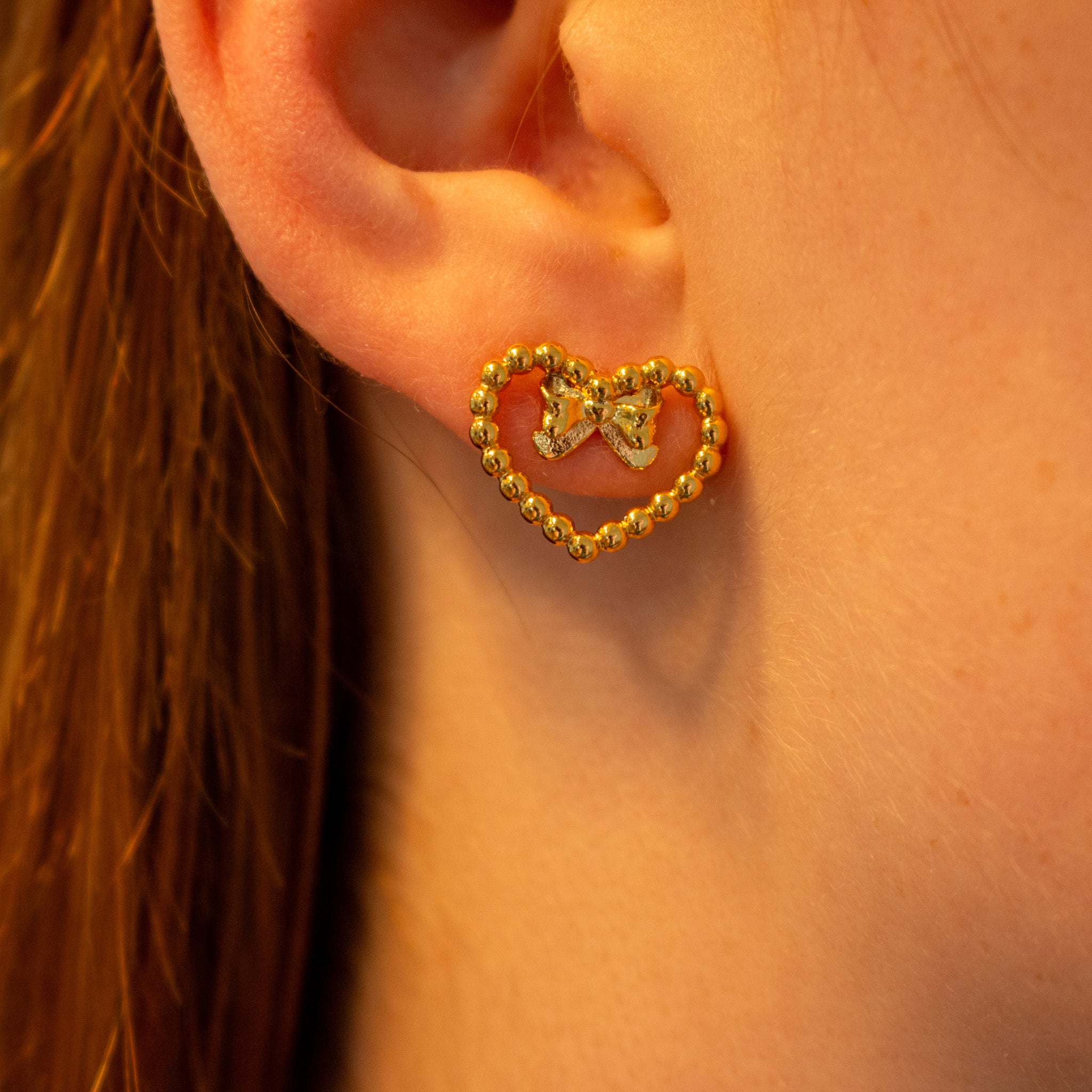 Bow Beaded Heart Studs
