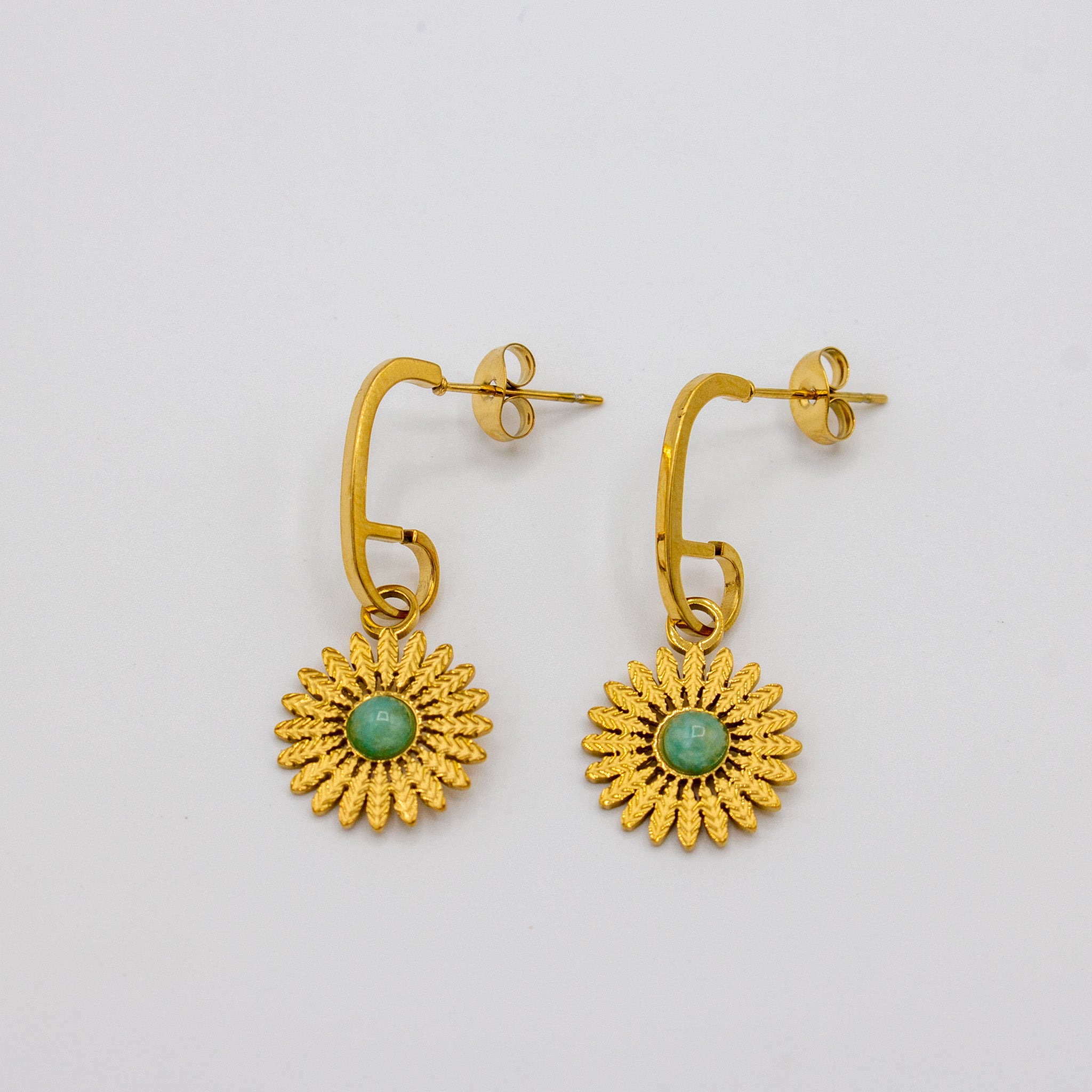 Sunflower and Teal Golden Earrings