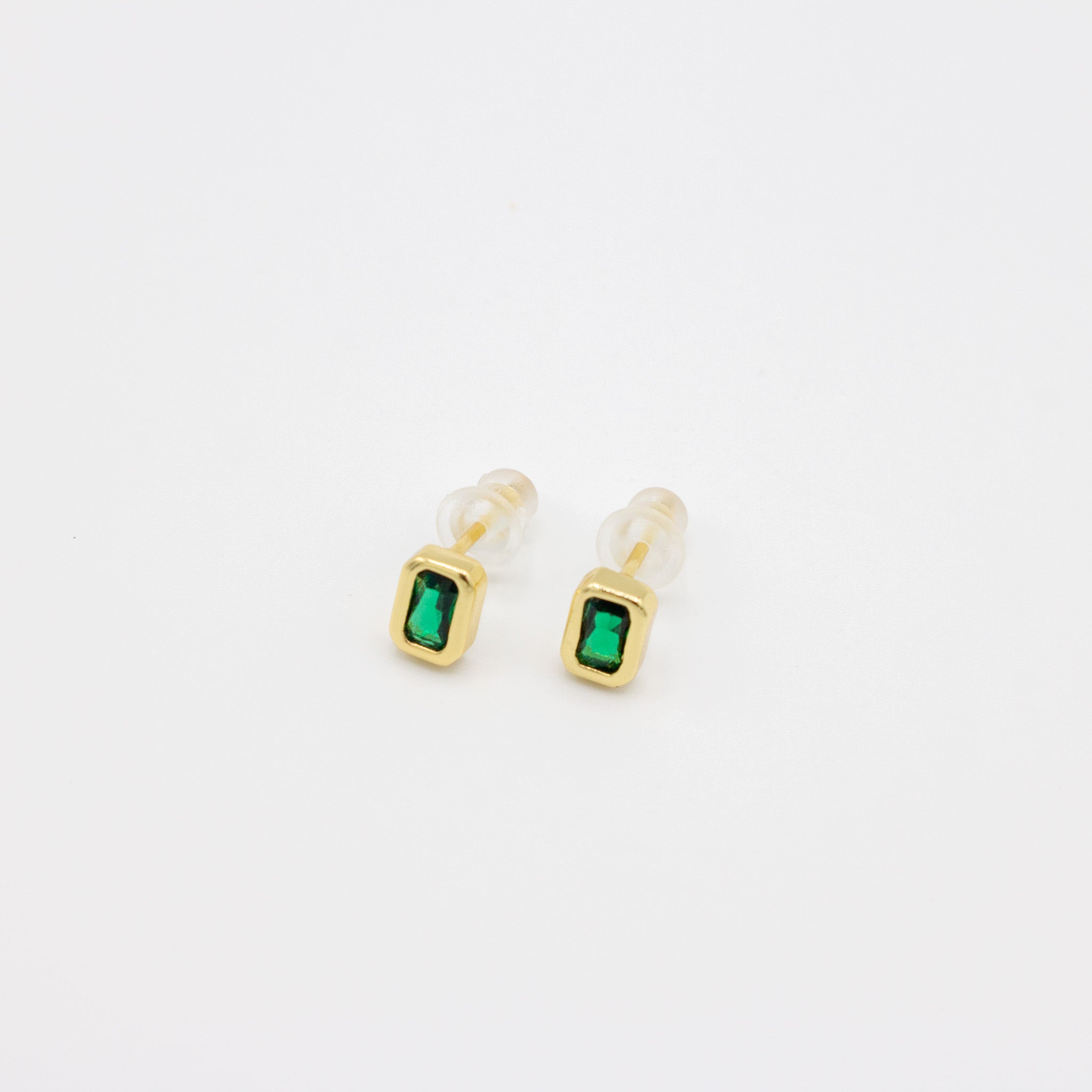 Emerald Baguette Studs