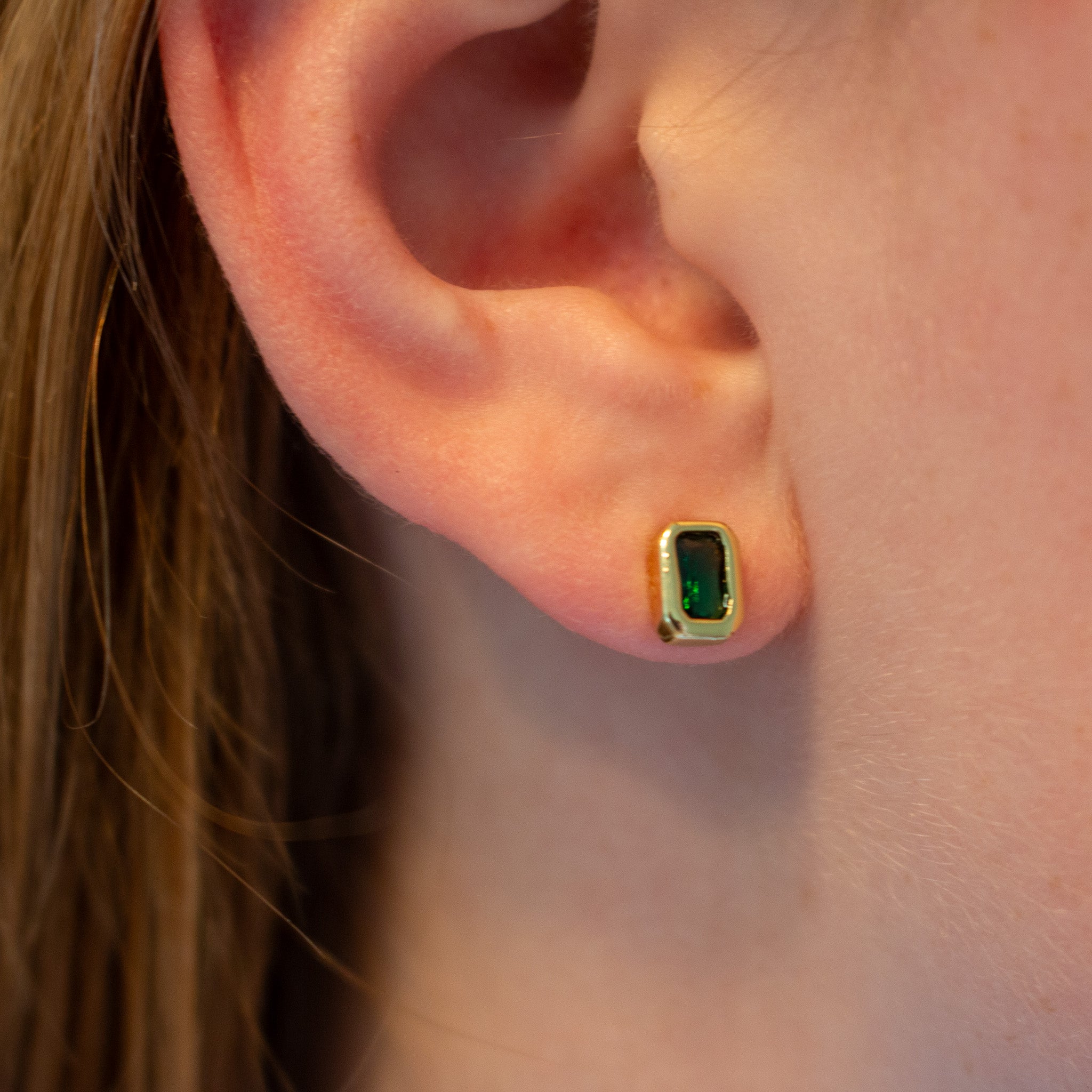 Emerald Baguette Studs