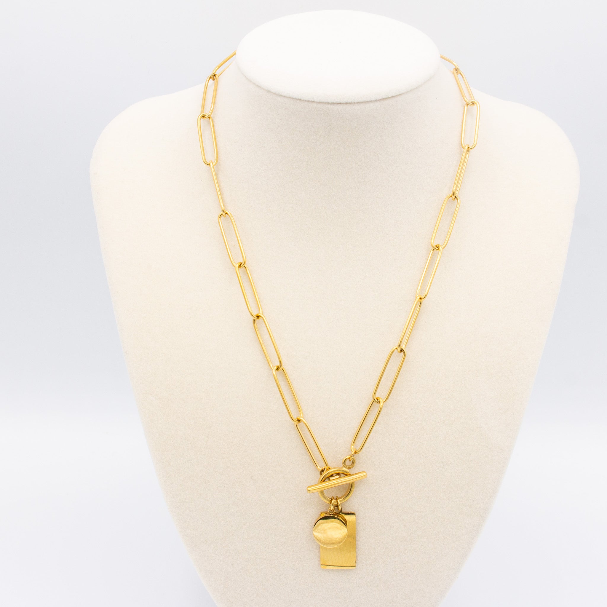 Rectangle + circle charm link necklace