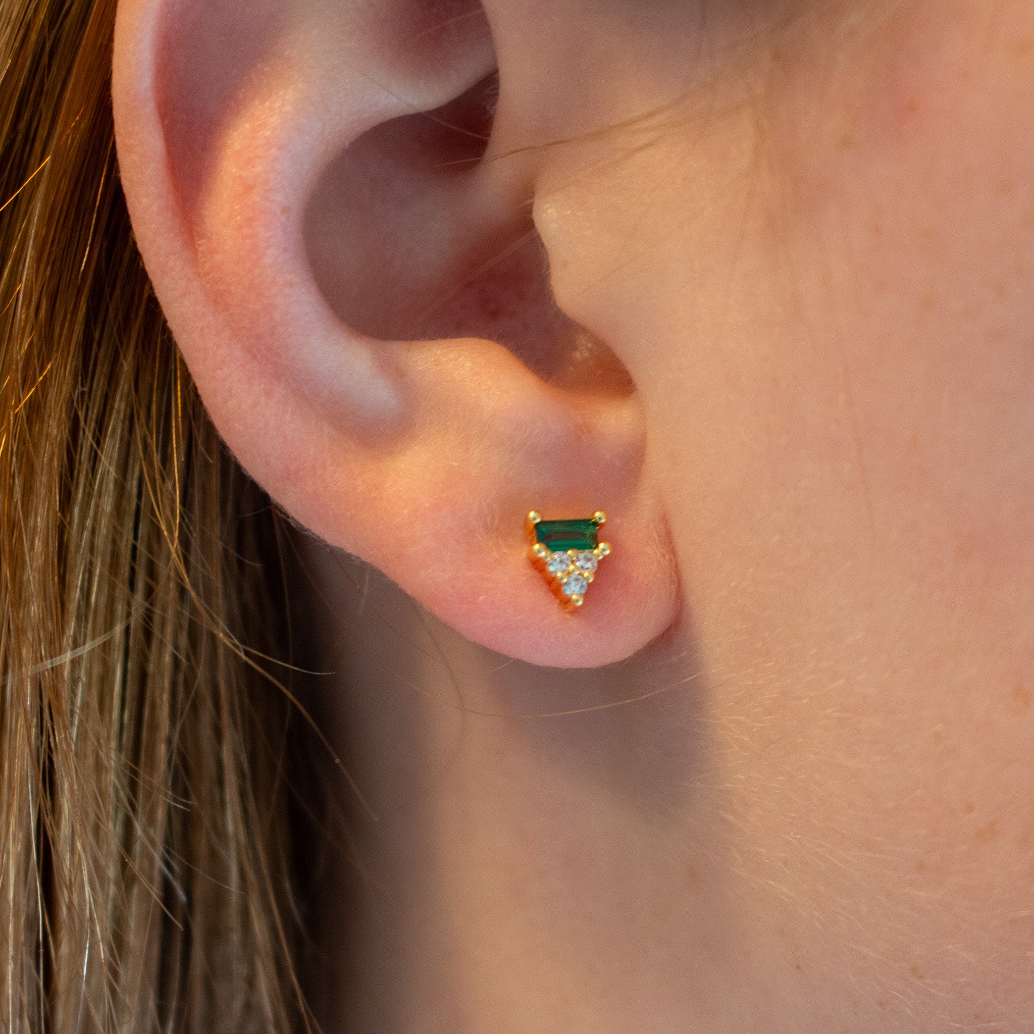 Emerald Baguette Cz Dainty Stud