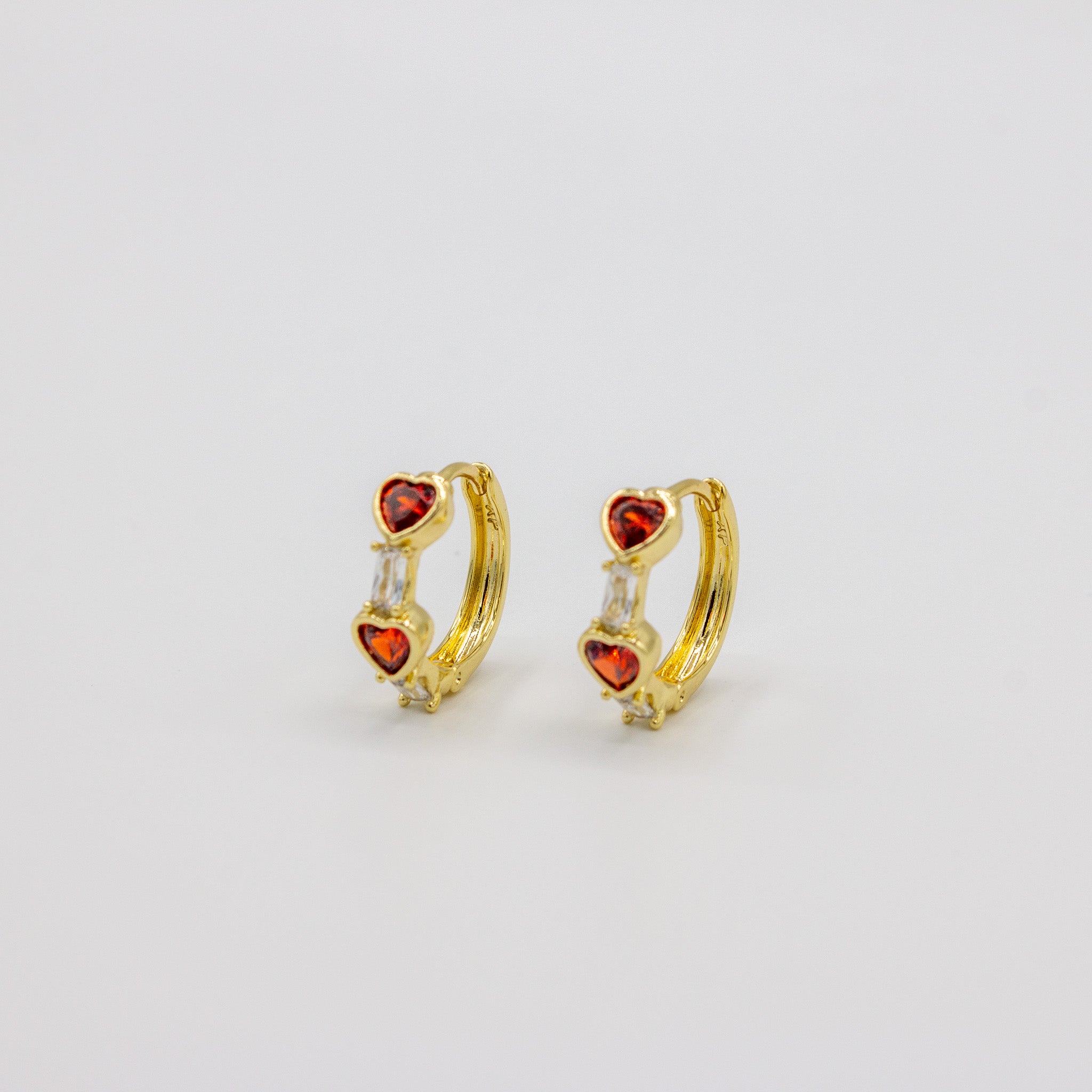 Red & white Cz Heart Huggies