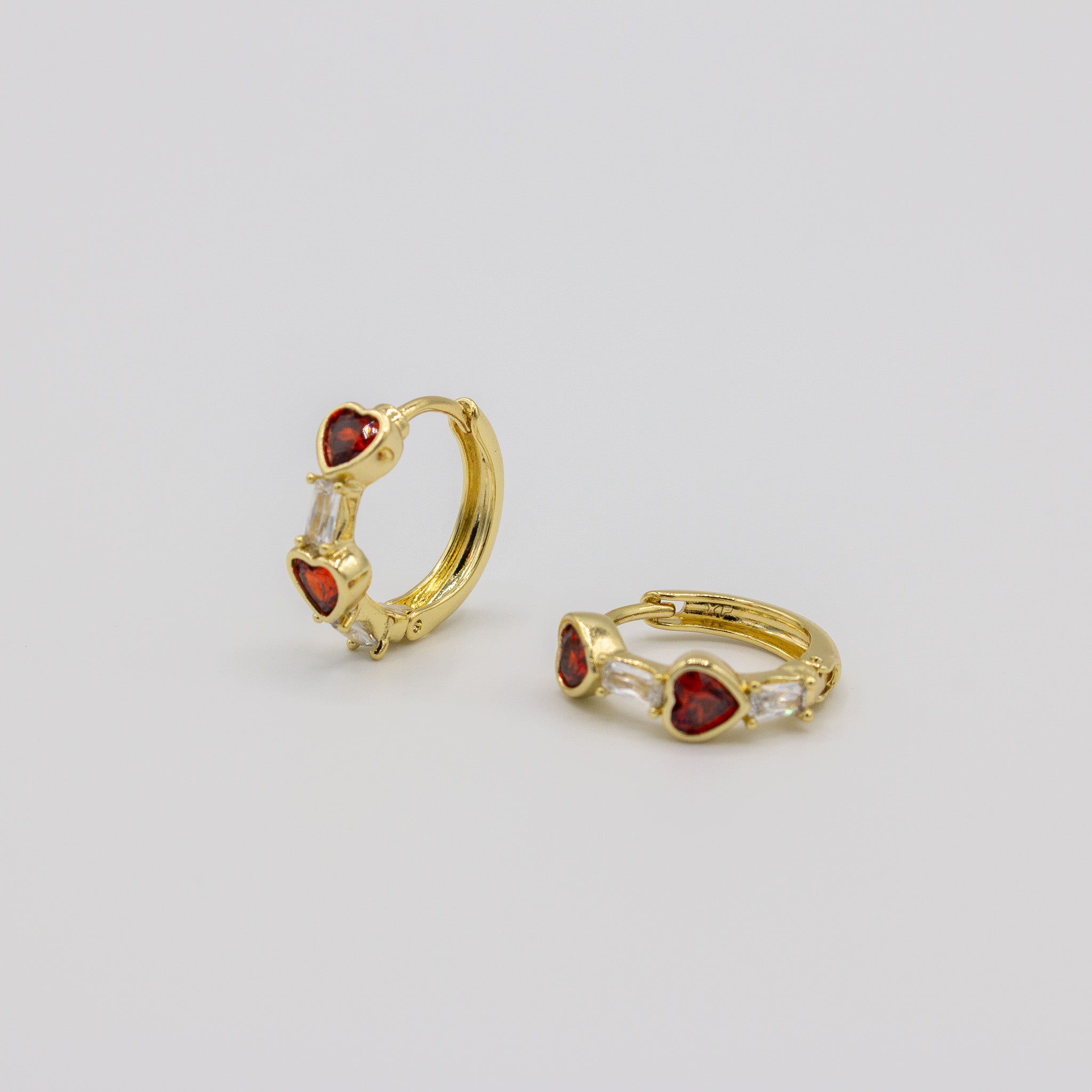 Red & white Cz Heart Huggies