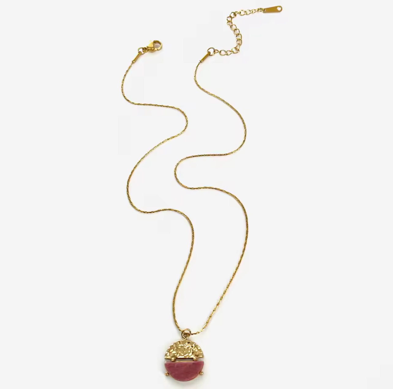 Dainty Hammered Circle and Stone Necklace