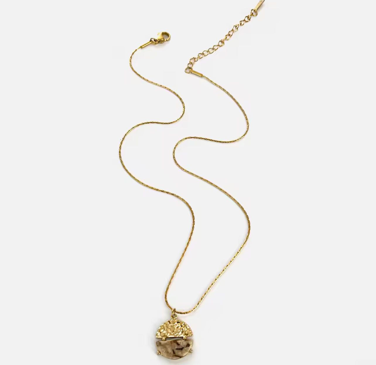 Dainty Hammered Circle and Stone Necklace