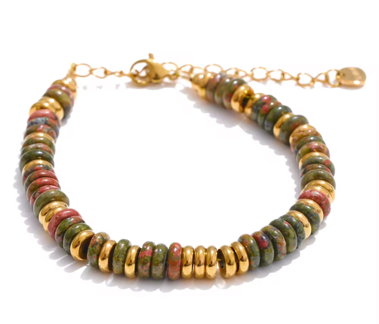 Deep Green and Gold Beaded Bracelet