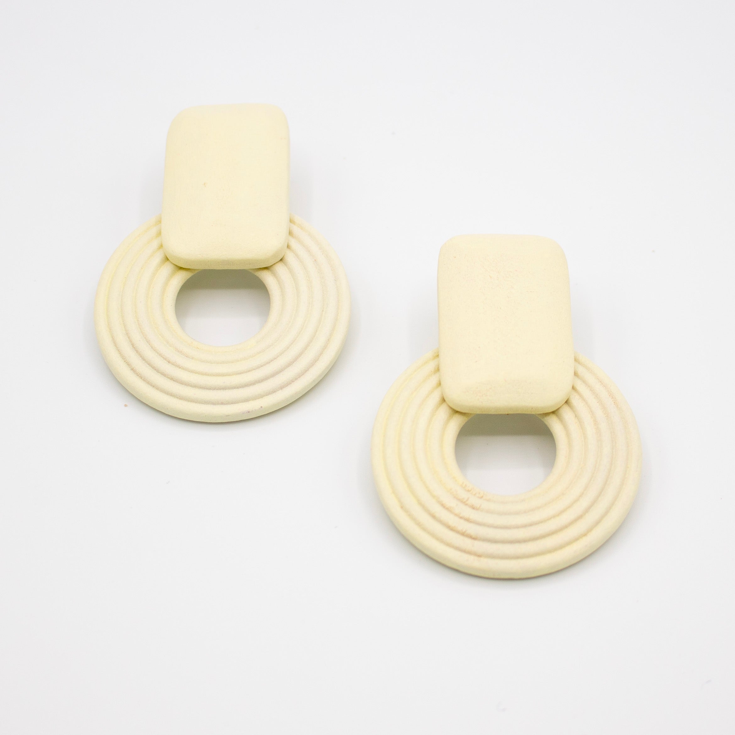 Cream Wood Drop Earrings