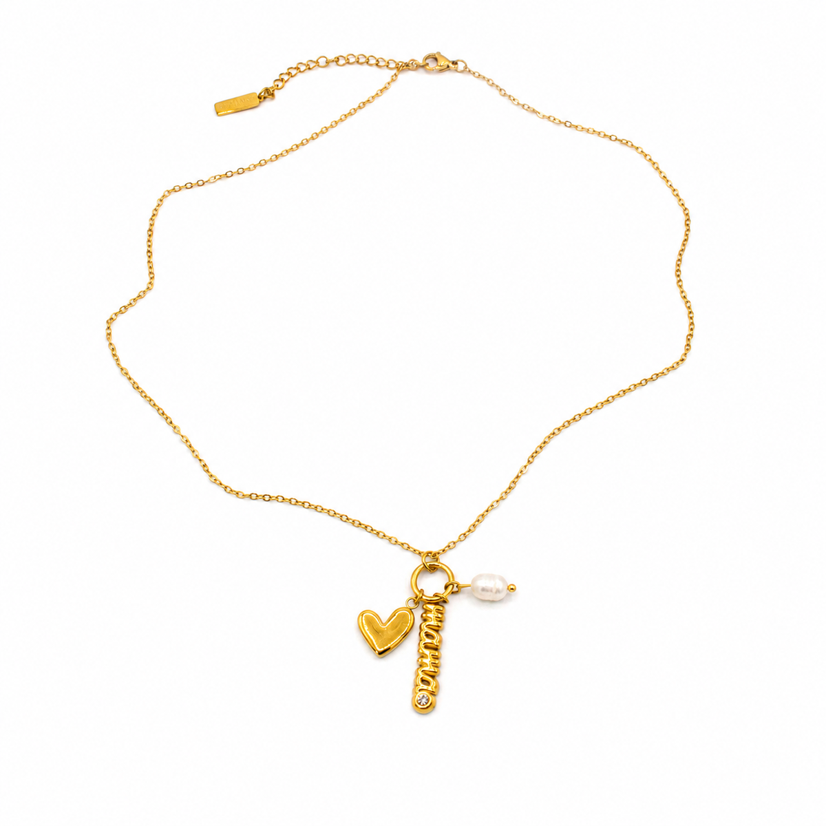 Mama, Heart, and Pearl Charm Necklace