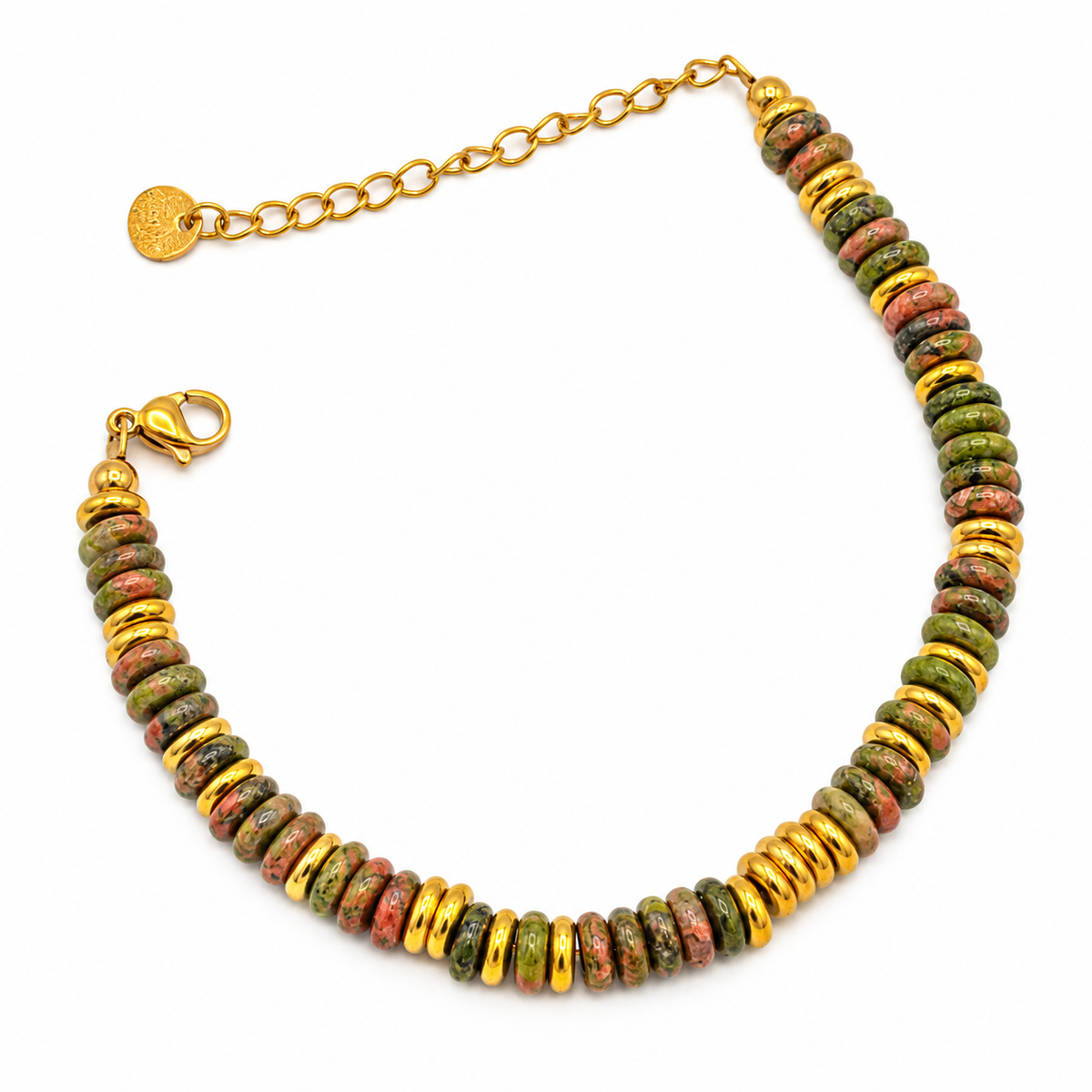 Deep Green and Gold Beaded Bracelet