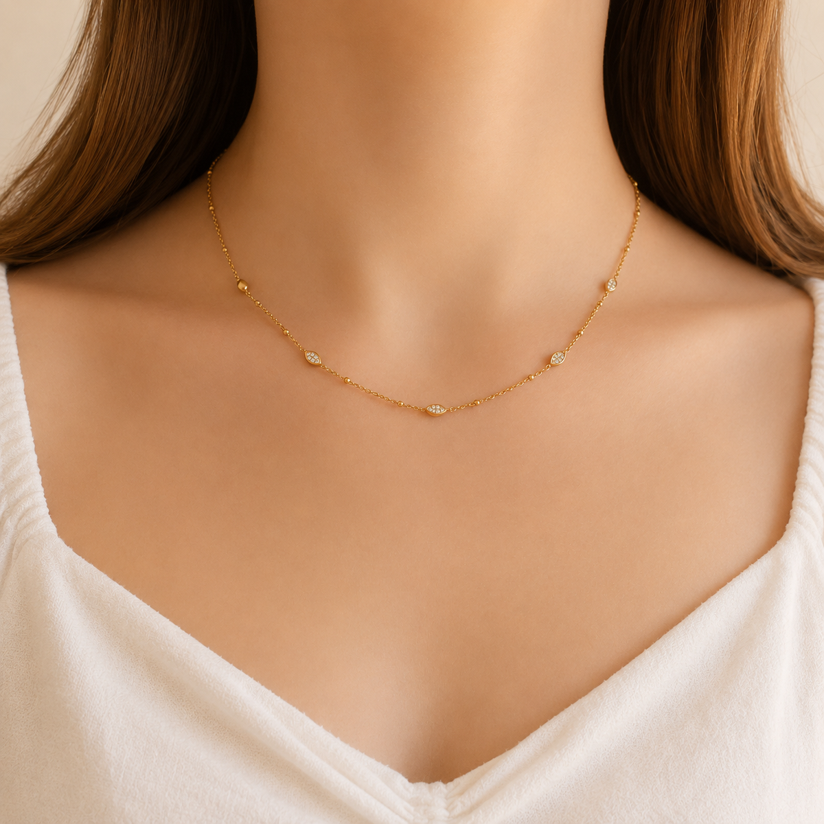 Oval CZ Gold Necklace