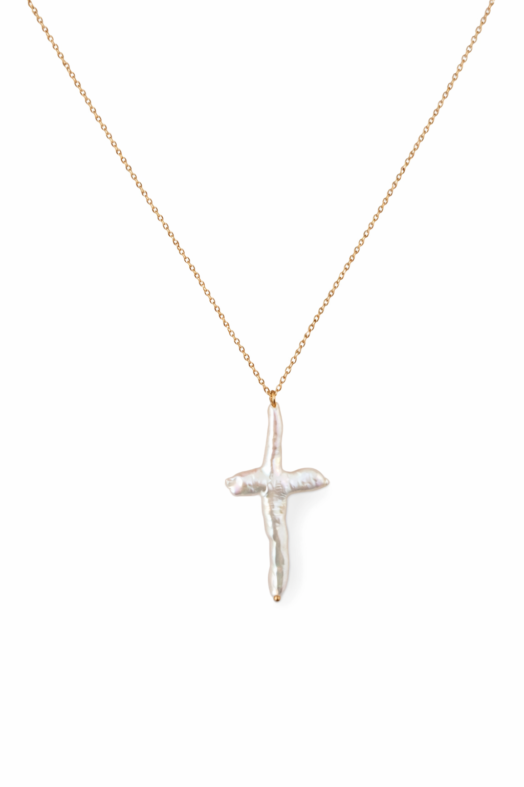 Gold necklace with a Pearl cross pendant 