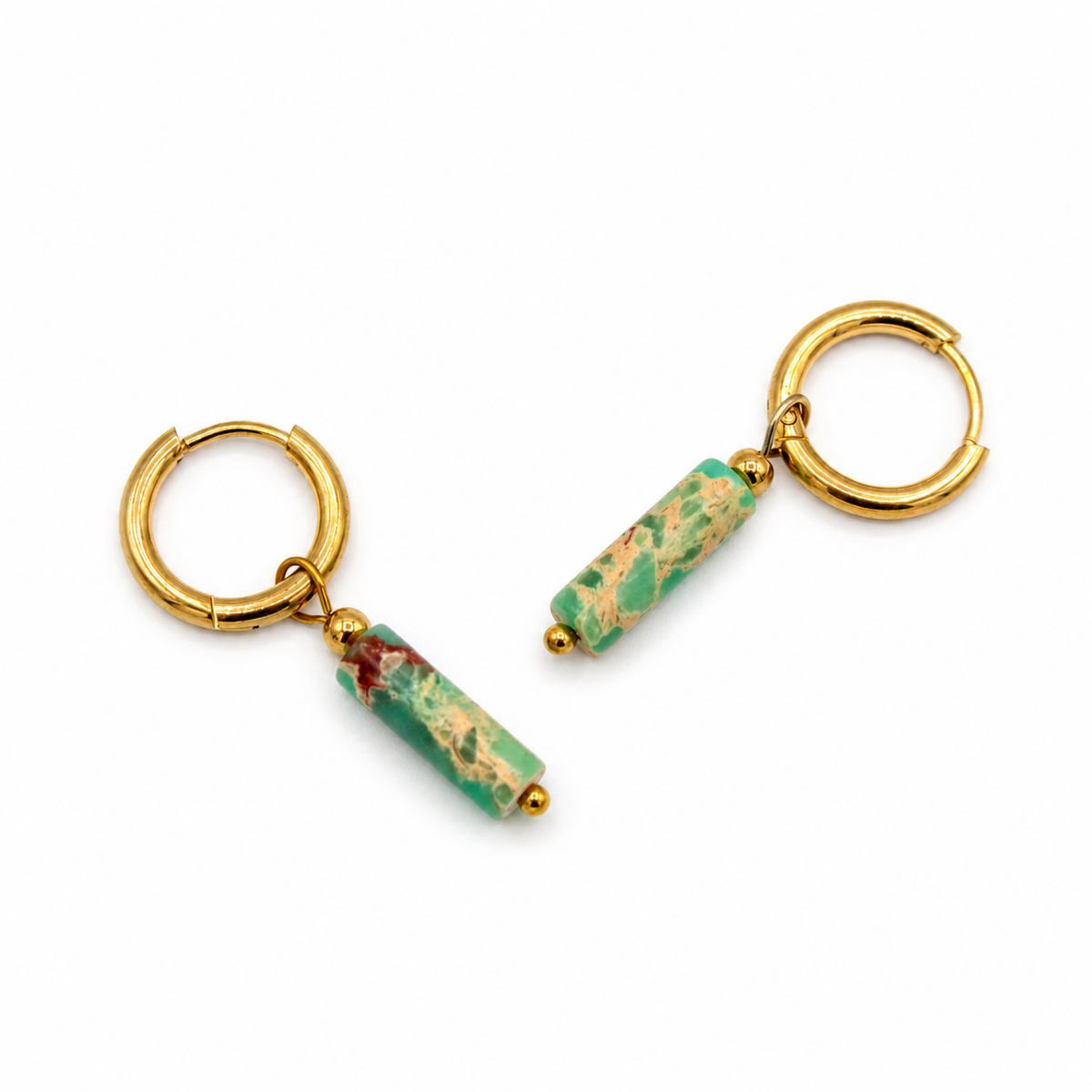 Turquoise and Red Stone Charm Dangle Huggies